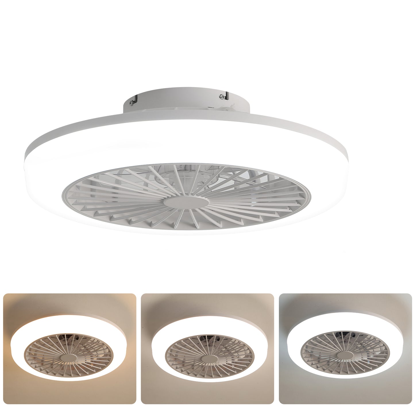 18 Inch Enclosed Ceiling Fan with Light & Remote, Modern Low Profile Flush Mount