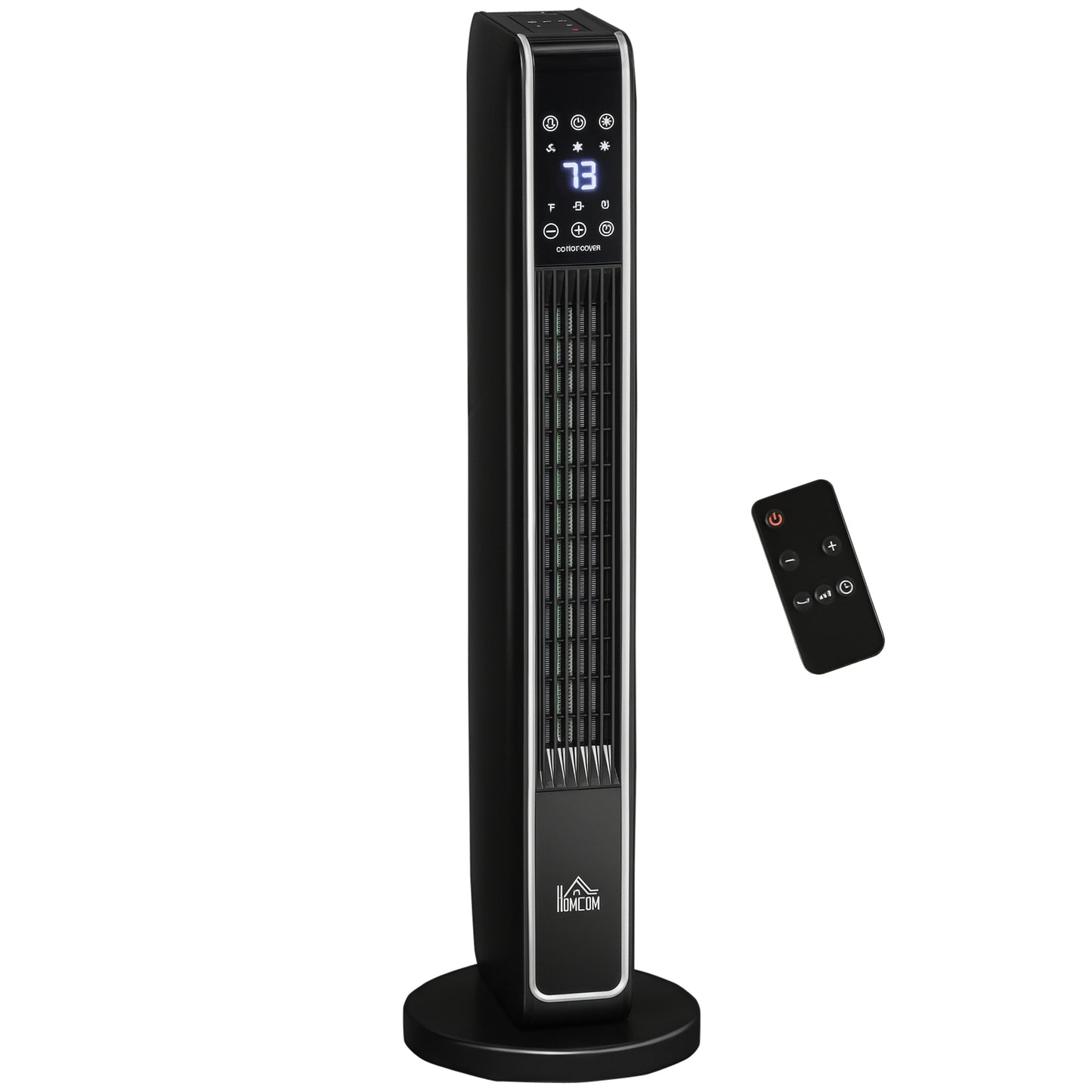 Portable Electric Tower Space Heater with Remote, 750W/1500W, Oscillating, Timer - Black