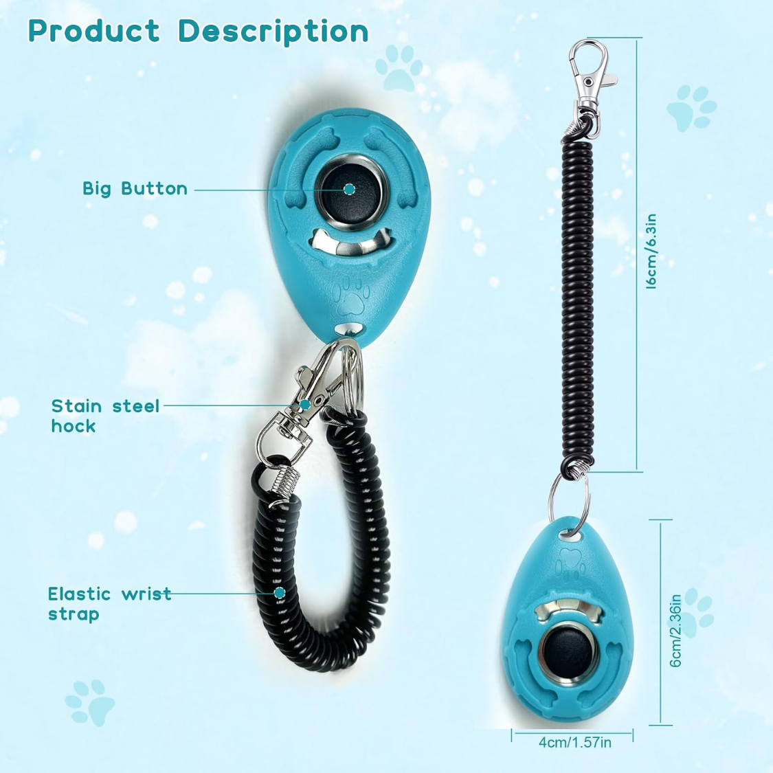 Dog Training Clicker with Wrist Strap & Keyring for Puppy & Pet Training