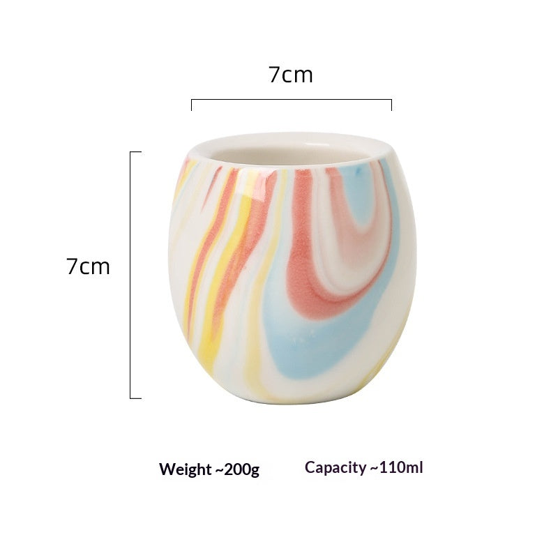 Marble Patterned Ceramic Tasting Cup - Small Round Coffee Mug, Minimalist Design