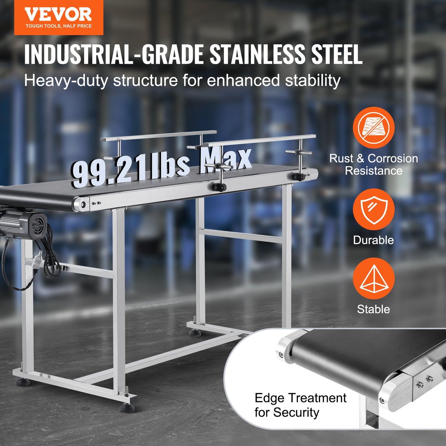 Heavy Duty Stainless Steel Belt Conveyor 59x15.7 Inch Adjustable Speed PVC Belt