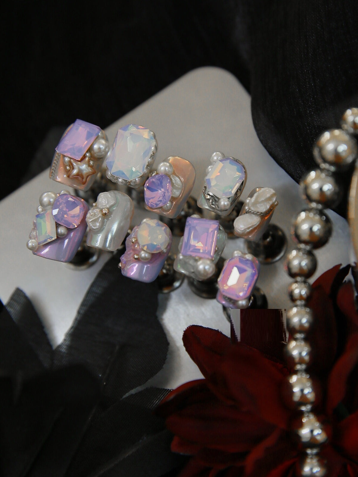 Nail Art Kit with Fairy Crown Design and Tourmaline Gem for Manicure - Multiple Sizes