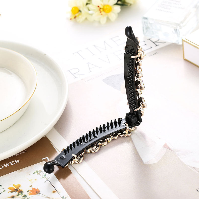Women's Flower Diamond Banana Clip Hair Accessory All-Match Ponytail Holder