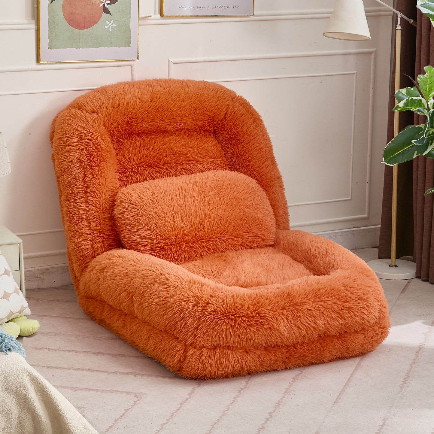 Adjustable Human Dog Bed & Lazy Sofa - Orange Plush Fabric