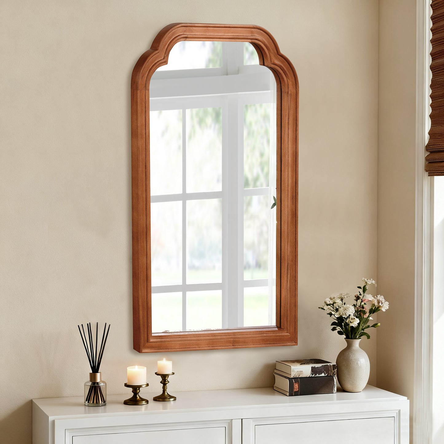 24" x 36" Solid Wood Frame Decorative Mirror - Yellow Brown