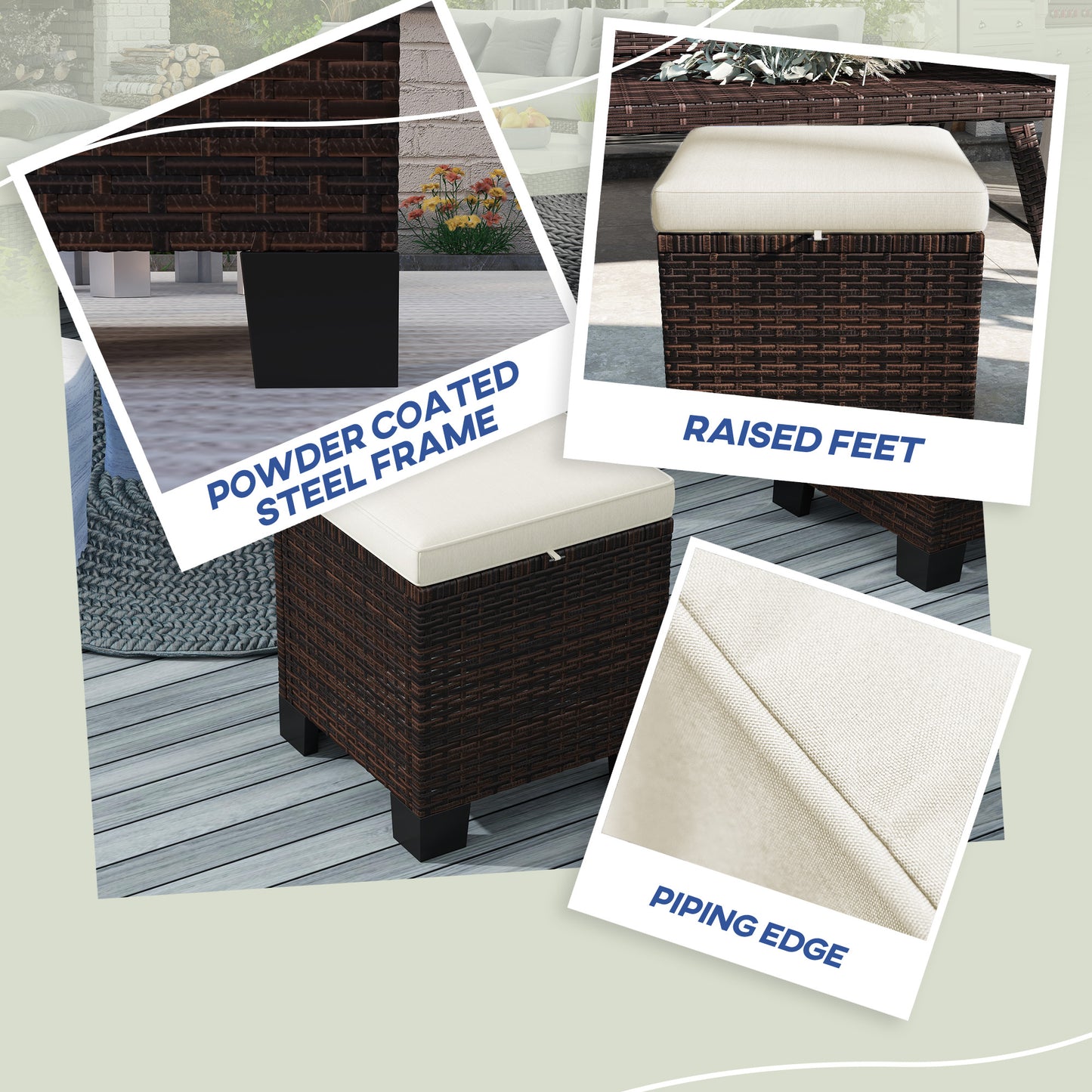 2-Piece Outdoor Wicker Ottoman Set with Cushions - Beige