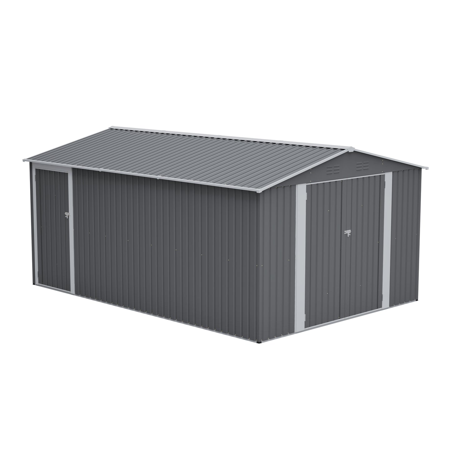 10x14 FT Metal Outdoor Storage Shed with Lockable Doors - Gray