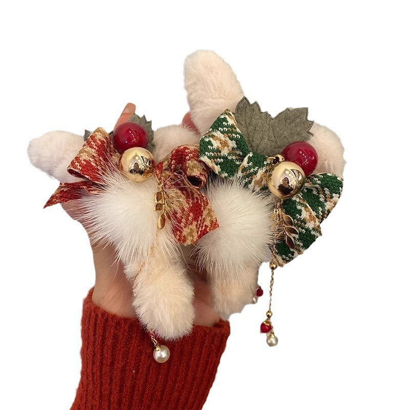 Plush Bow Hair Barrettes for Women