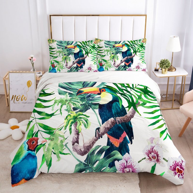 Green Leaf Bedding Set with Quilt Cover and Pillowcases - Multiple Sizes & Styles