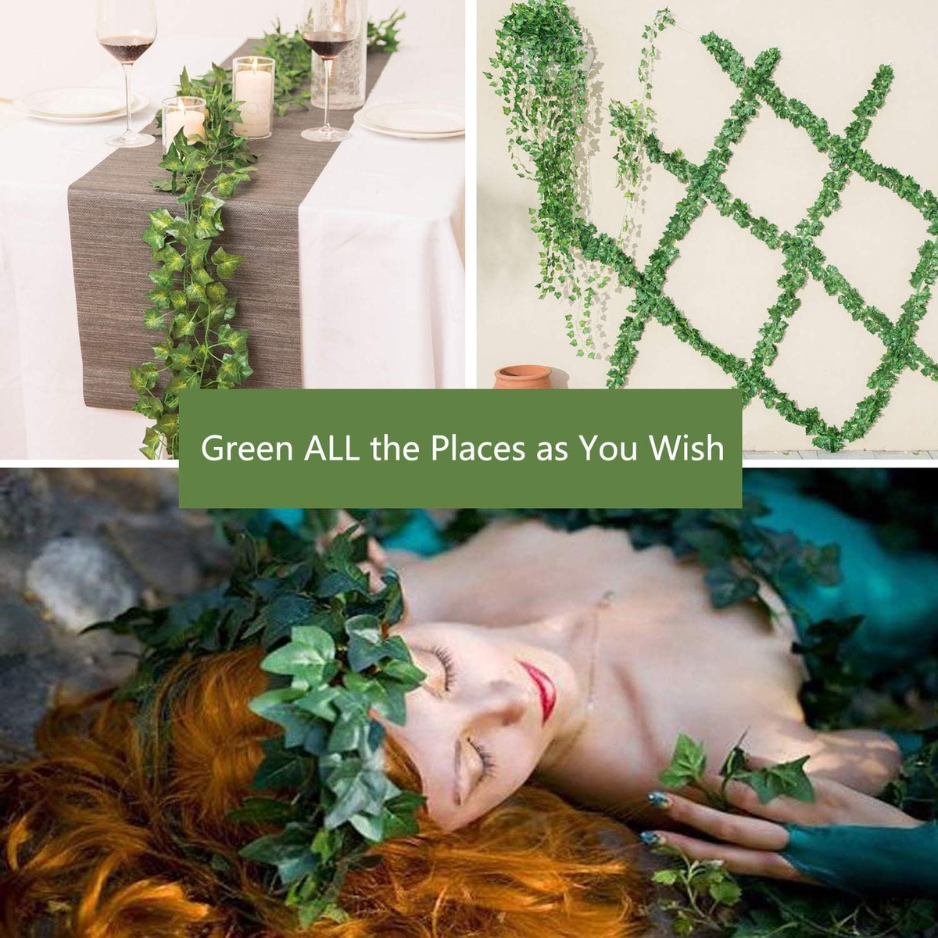 12 Pack Artificial Ivy Vines for Room Decor - Green