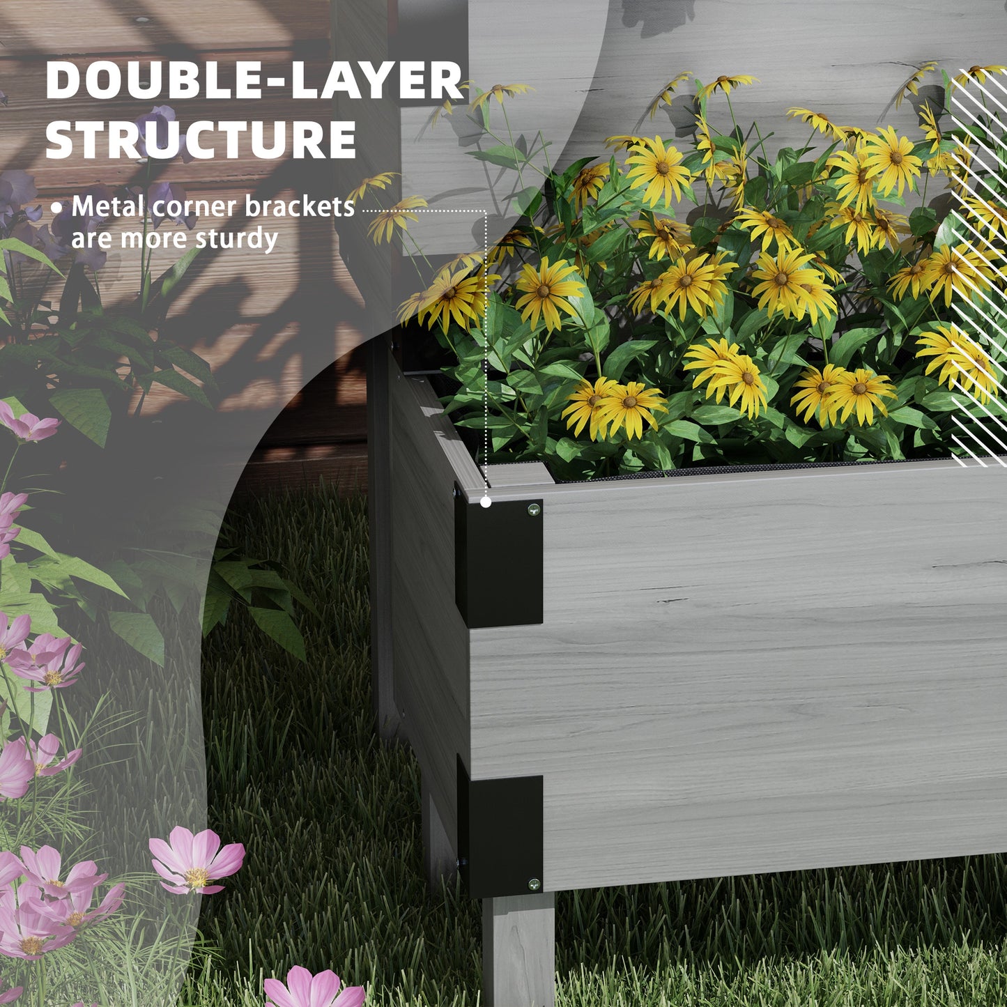 2-Tier Wooden Raised Garden Bed with Trellis Gray 1185x395x275mm