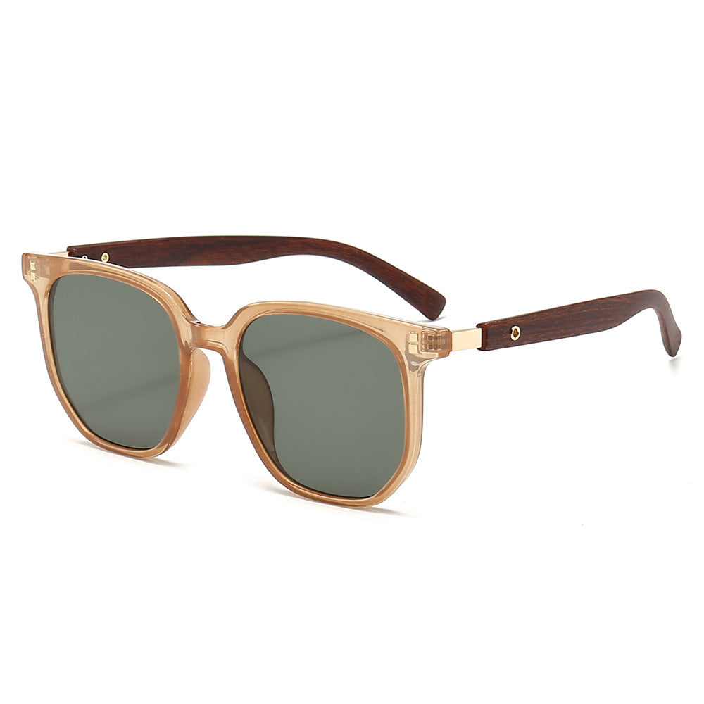 Vintage Wooden Grain Leg Nail Square Round Face Glasses - Minimalist Fashion Eyewear