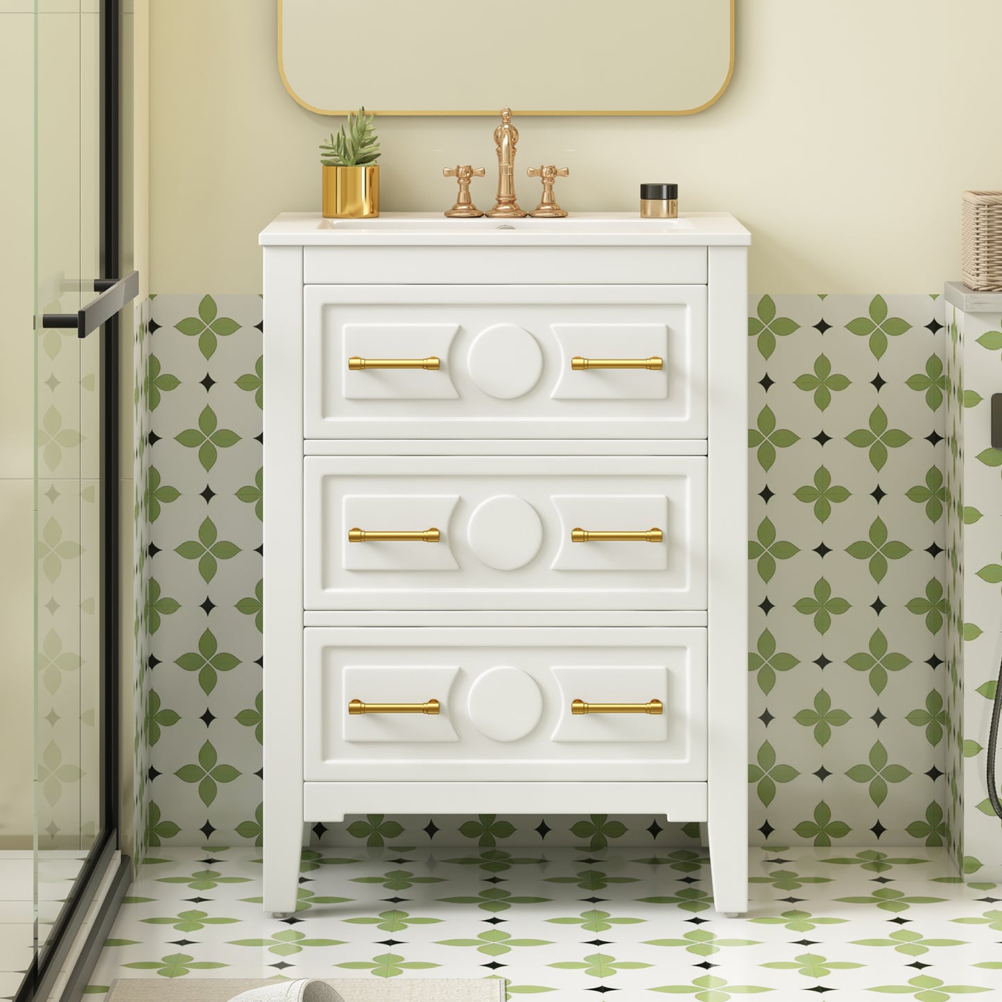 24-Inch Bathroom Vanity with Ceramic Sink Combo - White
