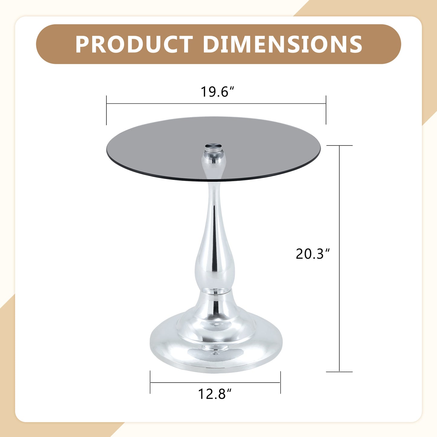 Modern Silver Round Side Table with Glass Top - 19.6"