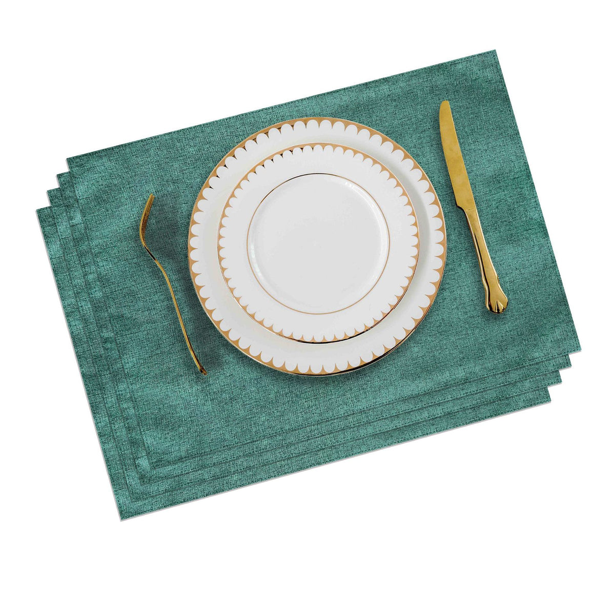 Solid Color Double-Layer Linen Placemat Heat-Insulating Non-Slip 33x48cm