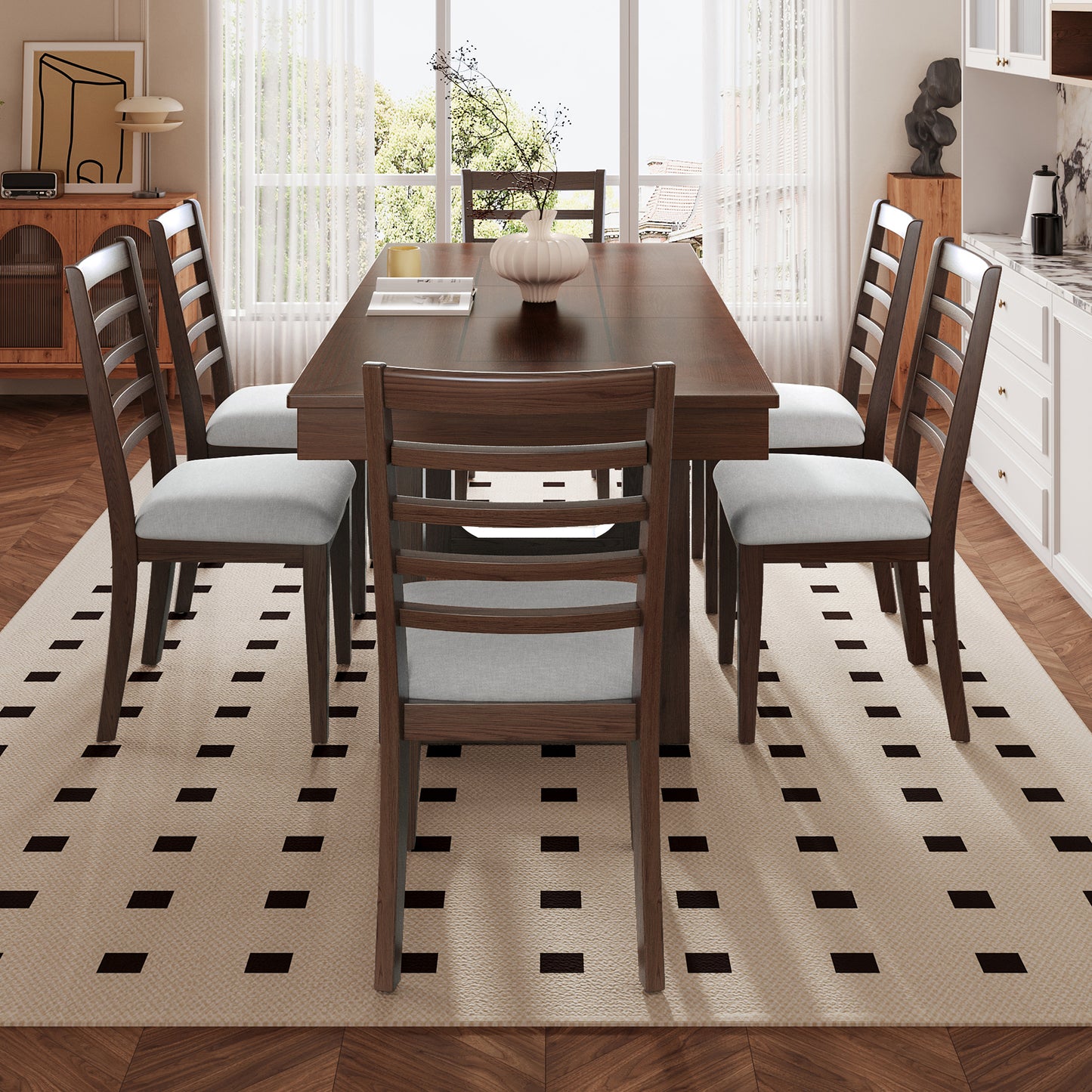 7-Piece Extendable Dining Table Set, Farmhouse With 18 Move Leaf, 78
