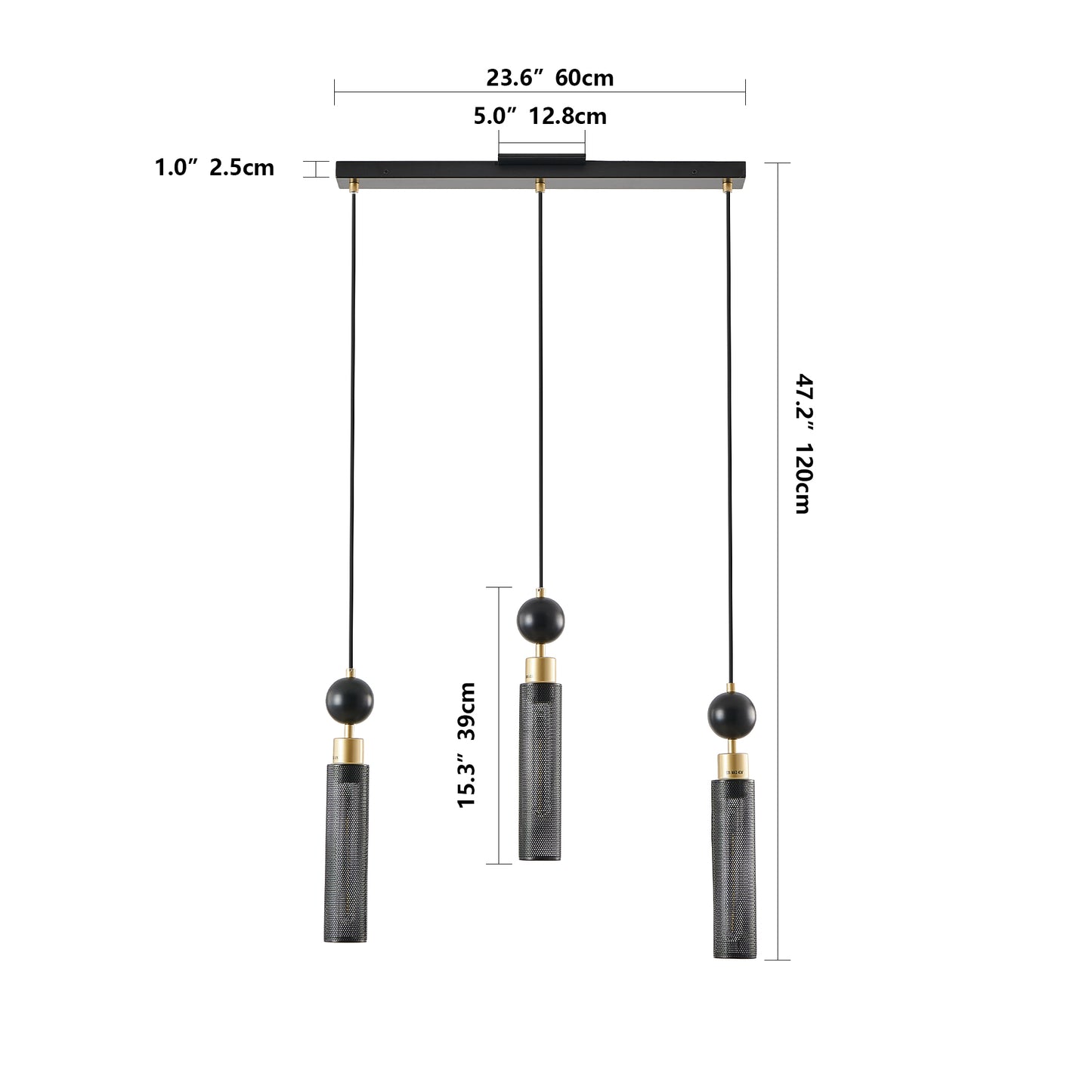 Modern Black and Gold 3-Light Pendant Chandelier - Adjustable