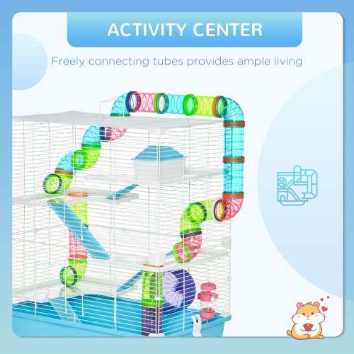 Large Hamster Cage with Tunnel & Carry Handle - Blue, 23 Inches