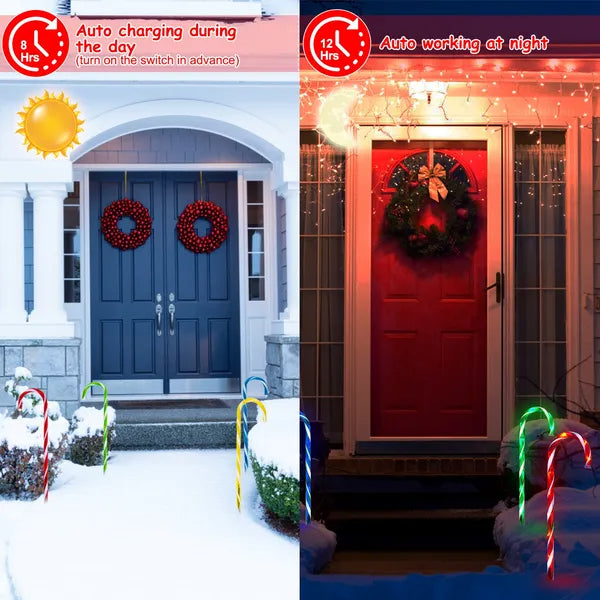 Solar Candy Cane Light - IP55 Waterproof, 8 Lighting Modes