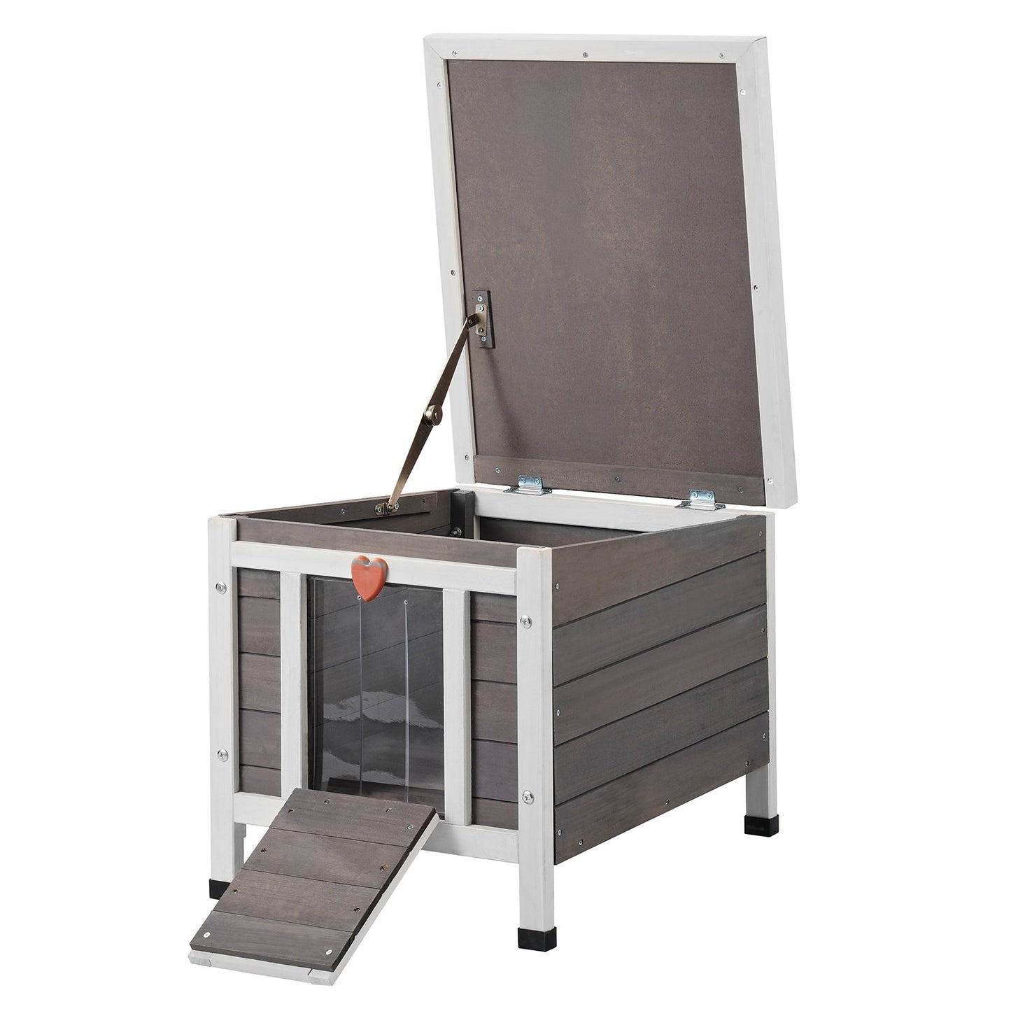 Outdoor Wooden Cat House Shelter with Roof and PVC Door Flaps - Feral Cat Enclosure