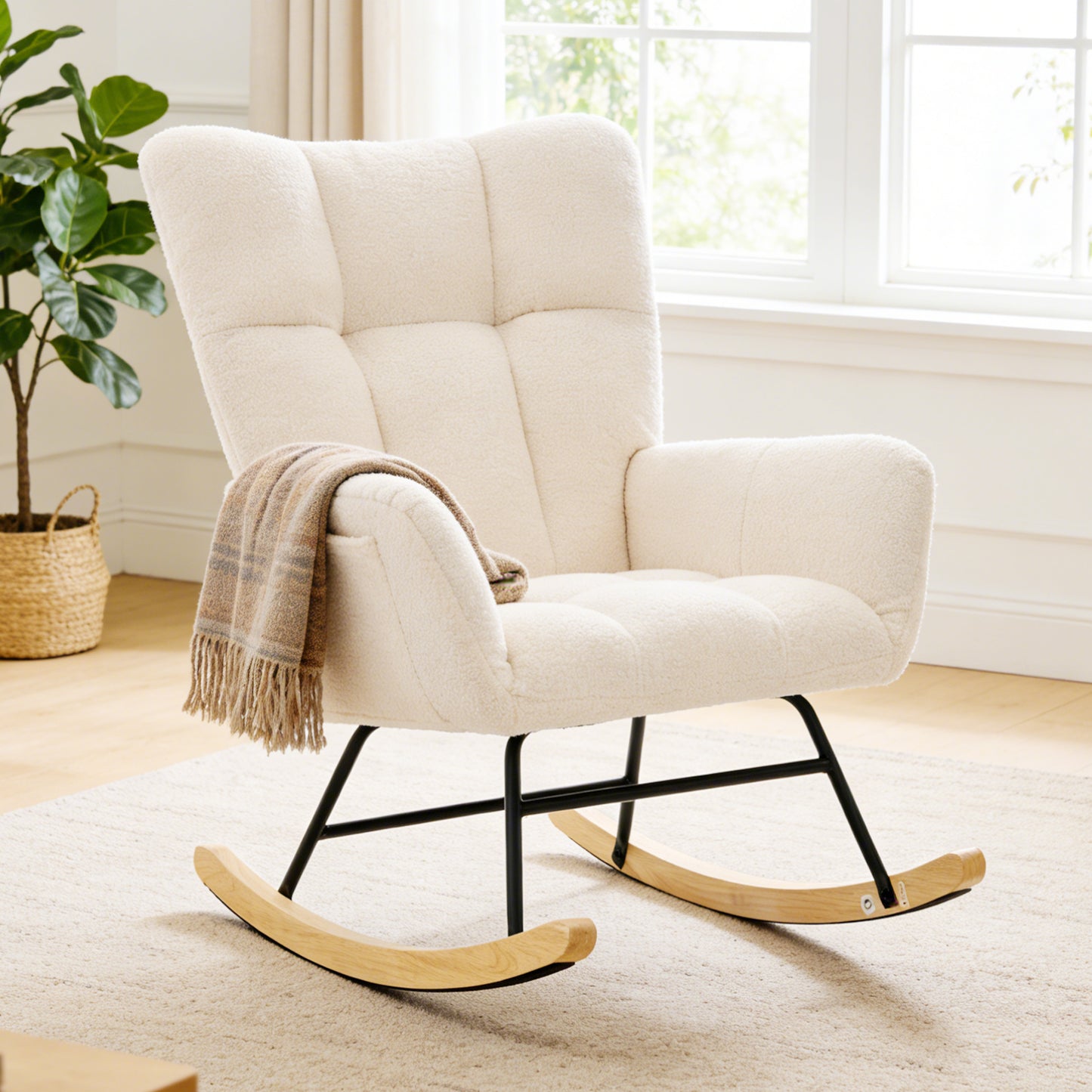 Teddy Fabric Swing Chair with High Backrest and Cushion
