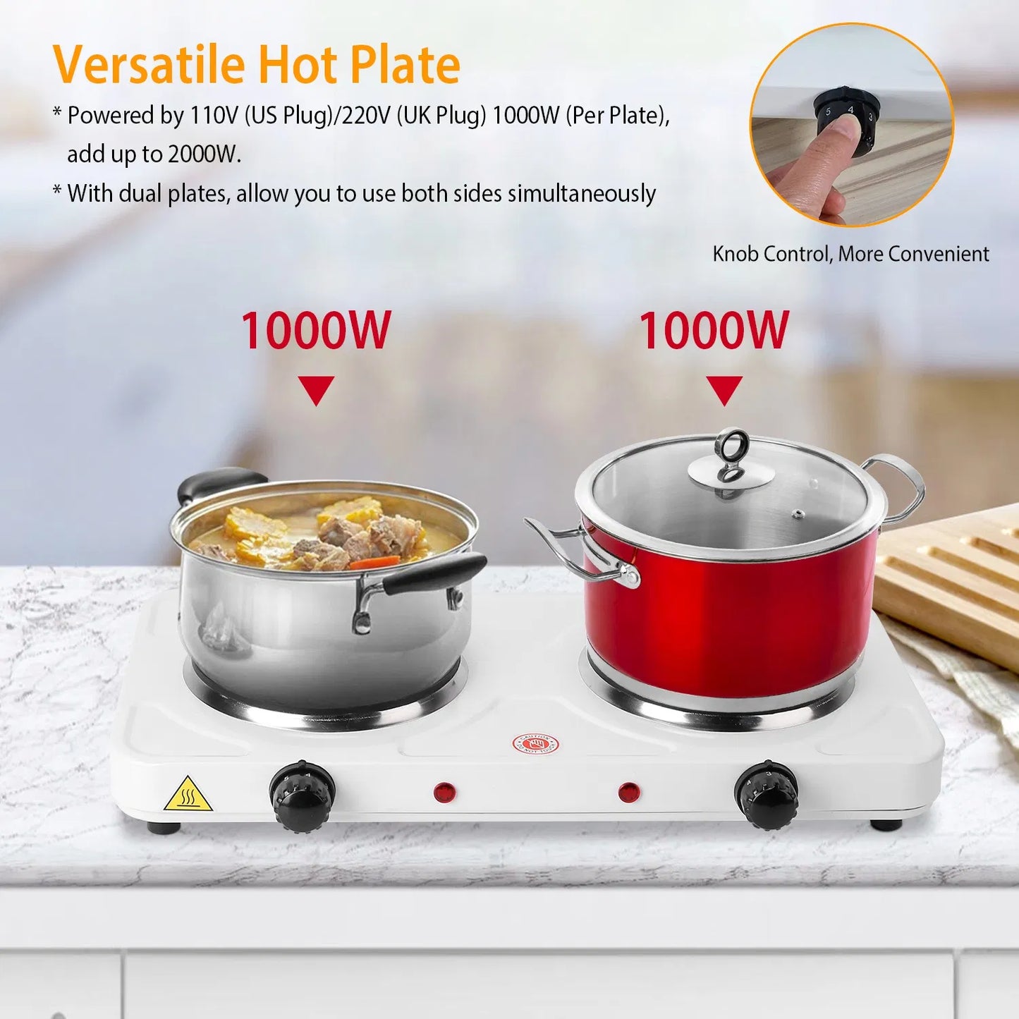 2000W Double Electric Burner - Portable Countertop Hot Plate
