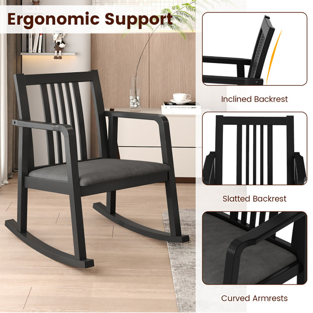 Rocking Chair With Slatted Back And Curved Armrests Rubberwood For