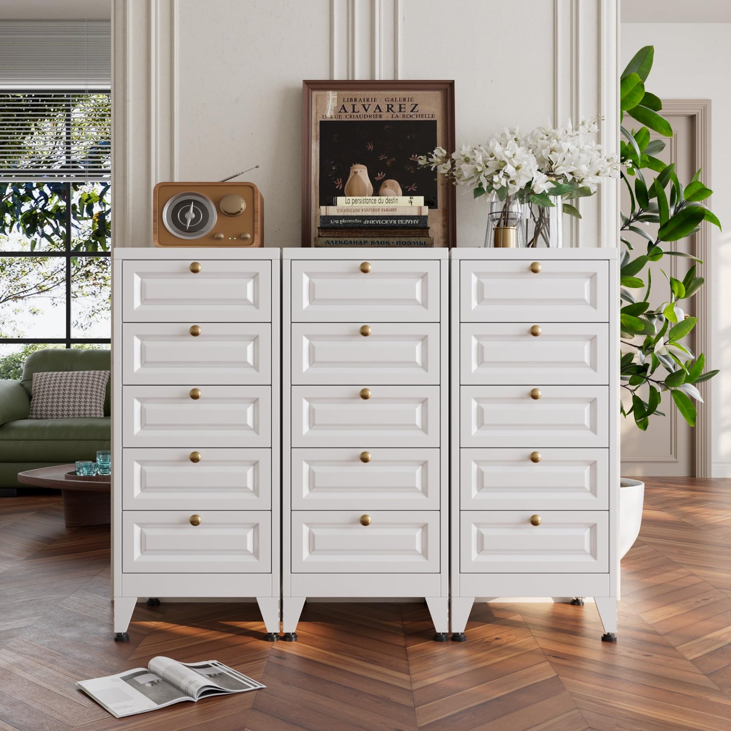 Metal Bathroom Storage Cabinet with 5 Drawers - White