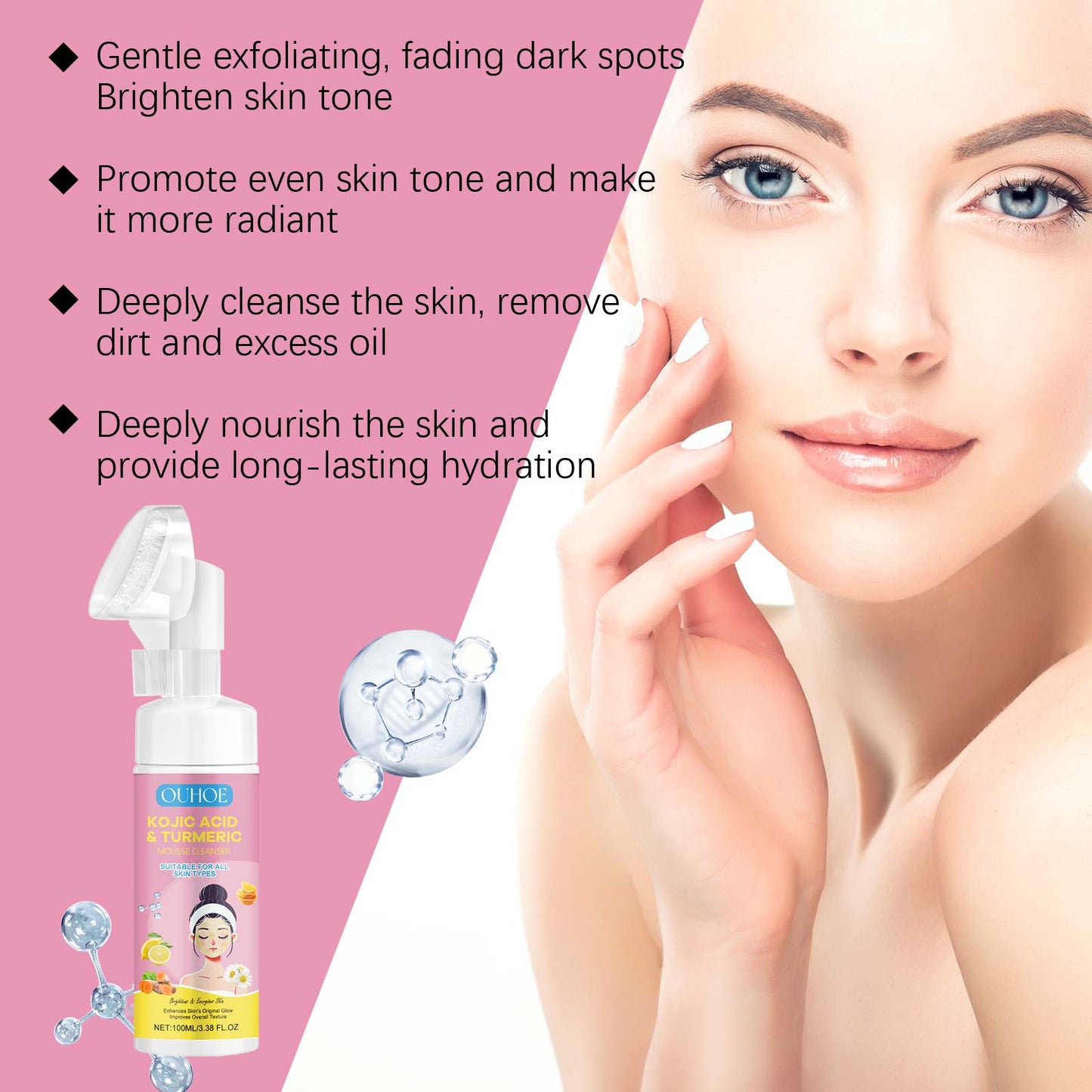 Kojic Acid & Turmeric Mousse Facial Cleanser - Hydrating Foam Face Wash