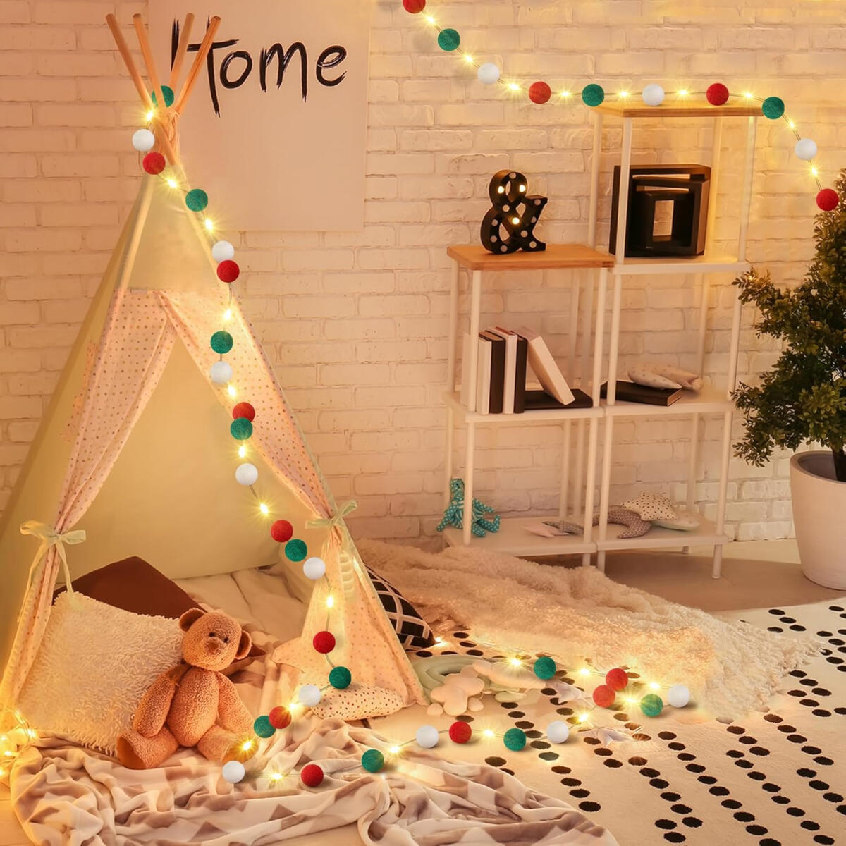 Felt Ball Garland with Warm Light String - 9.84 Ft