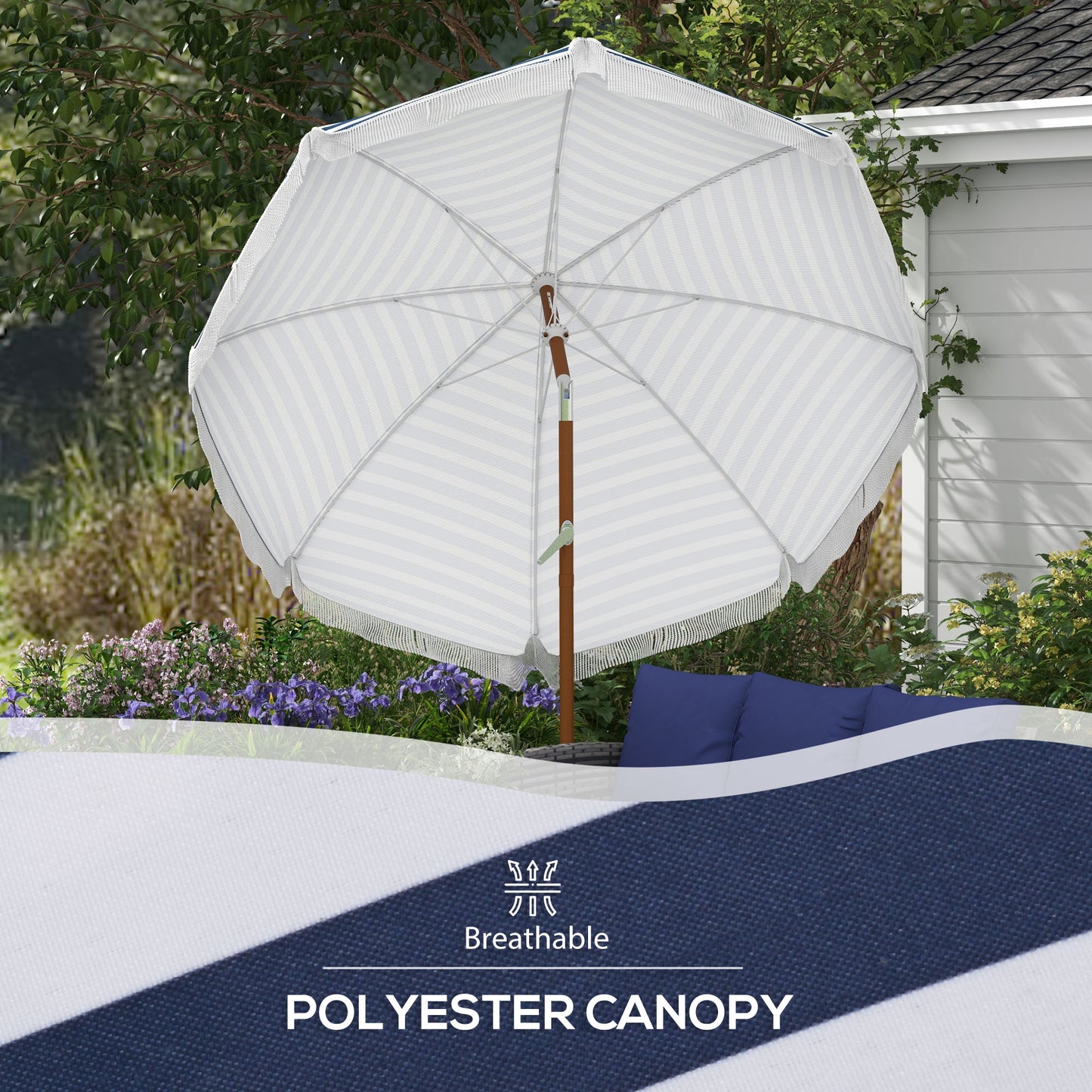 7ft Outdoor Market Umbrella with Tilt & Fringed Ruffles - Blue