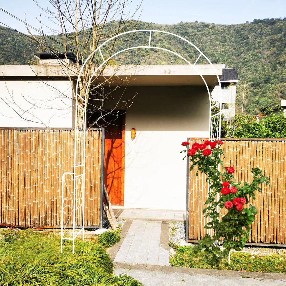 Metal Garden Arch Trellis for Climbing Plants - Cream White