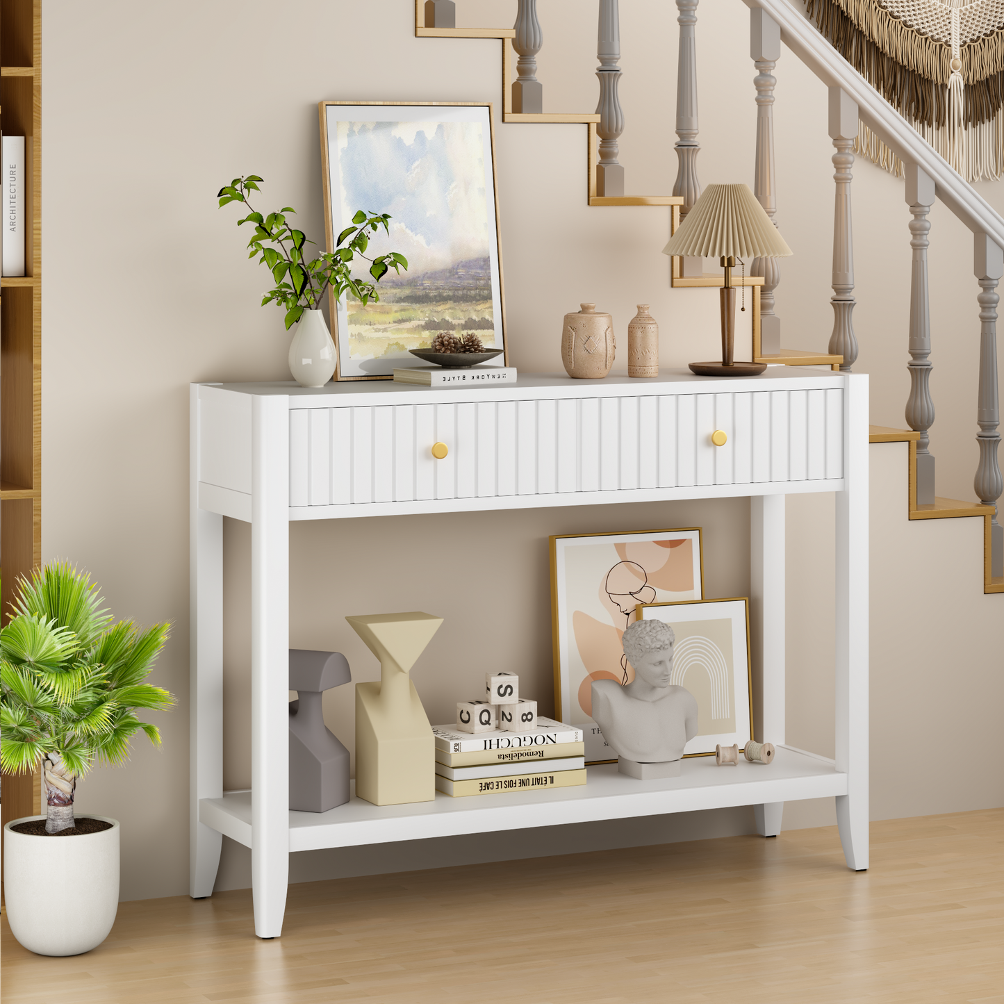 29.5" Tall Console Table with Drawers - White Accent Table