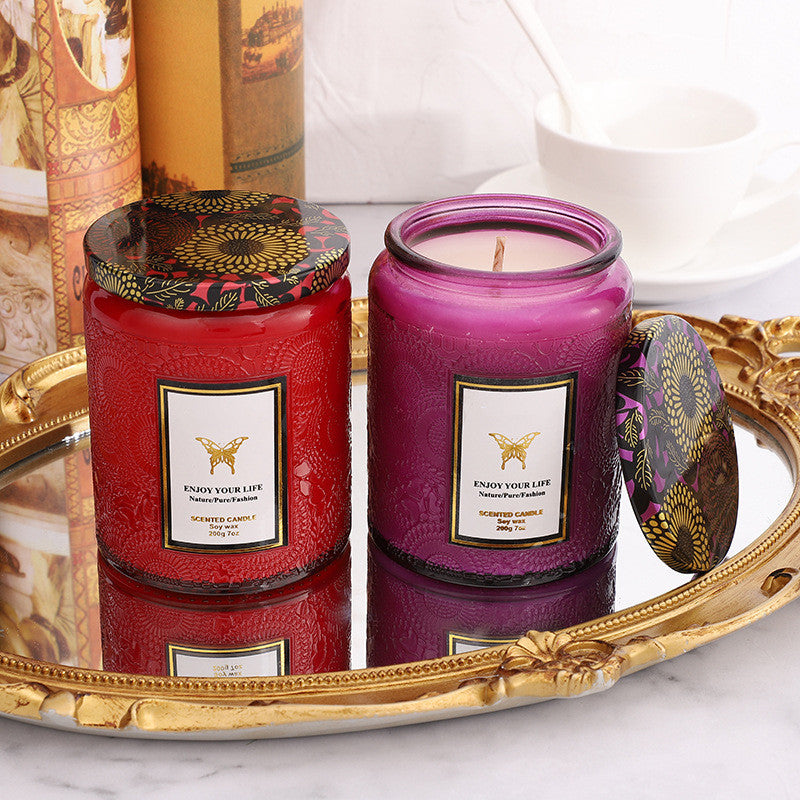 Embossed Glass Aromatherapy Candle - Handmade Fragrance Gift 200g