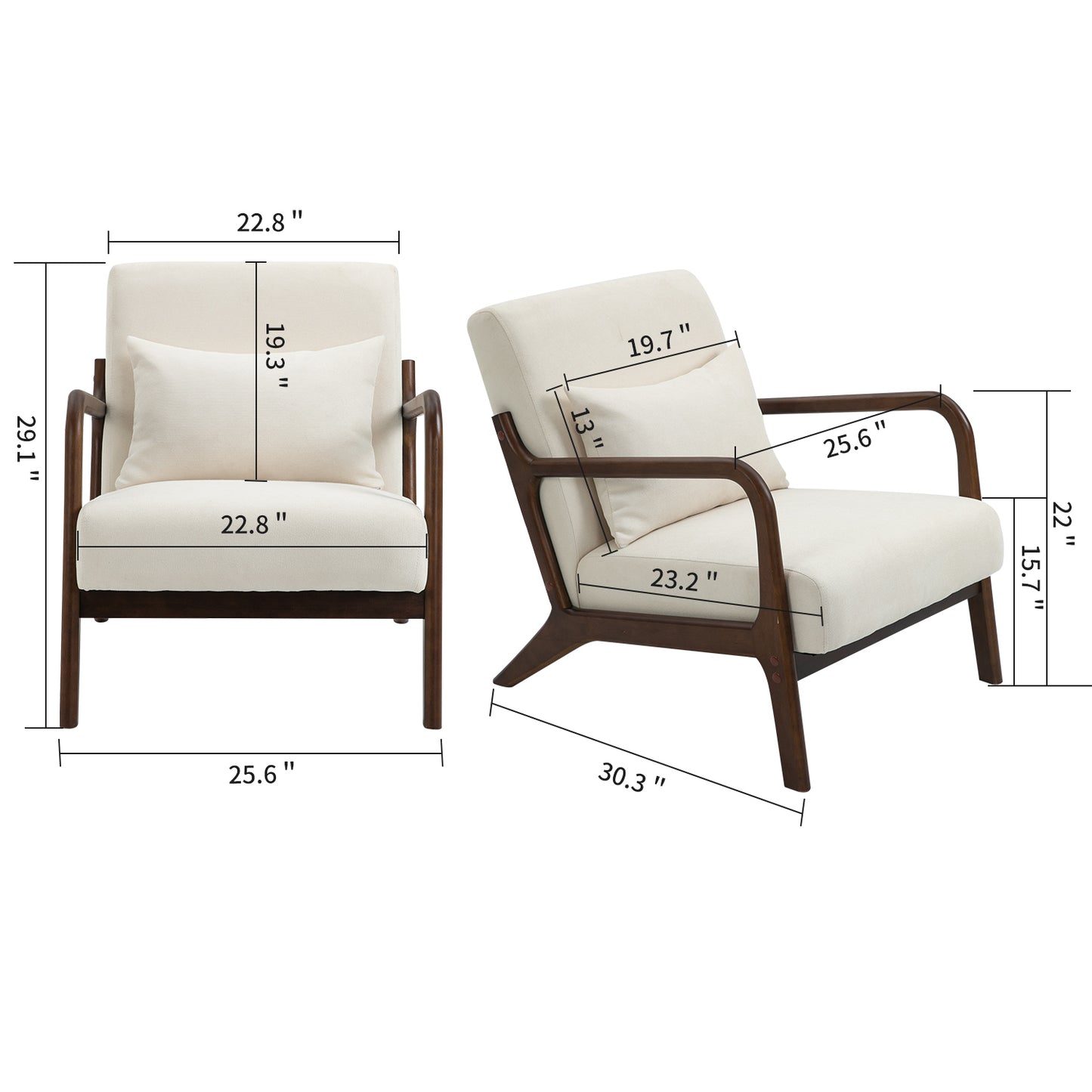 Mid Century Modern Accent Chair - Antique White Upholstered Armchair