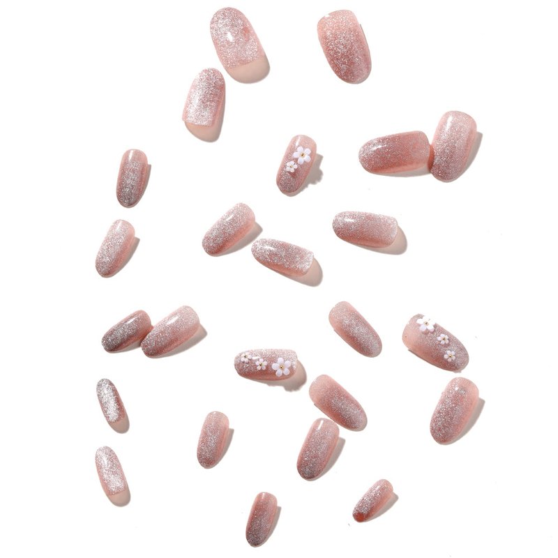 Cat's Eye Flower Nail Patches - 24 Pieces with Jelly Glue