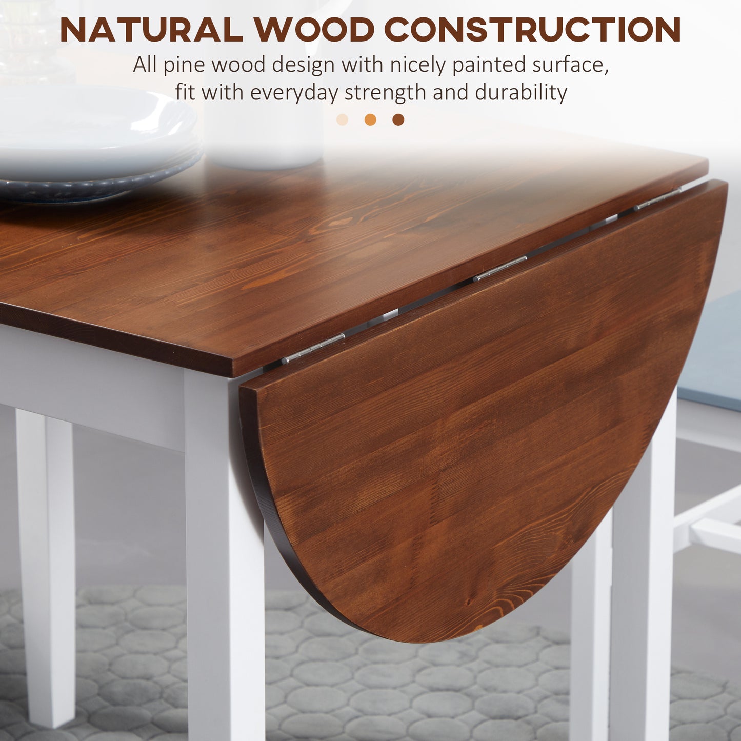 55" Drop Leaf Kitchen Table - Brown Pinewood for Small Spaces