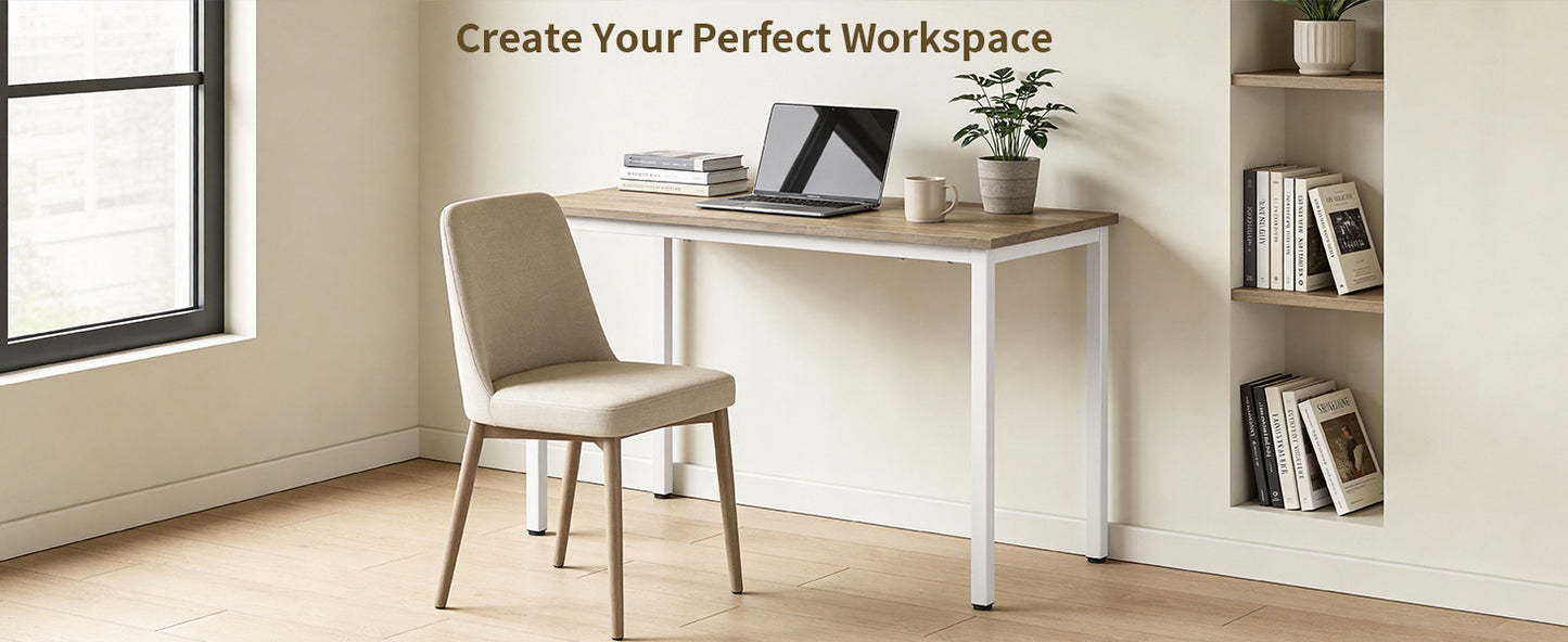 47 Inch Modern Computer Desk - Sturdy Oak and White Workstation