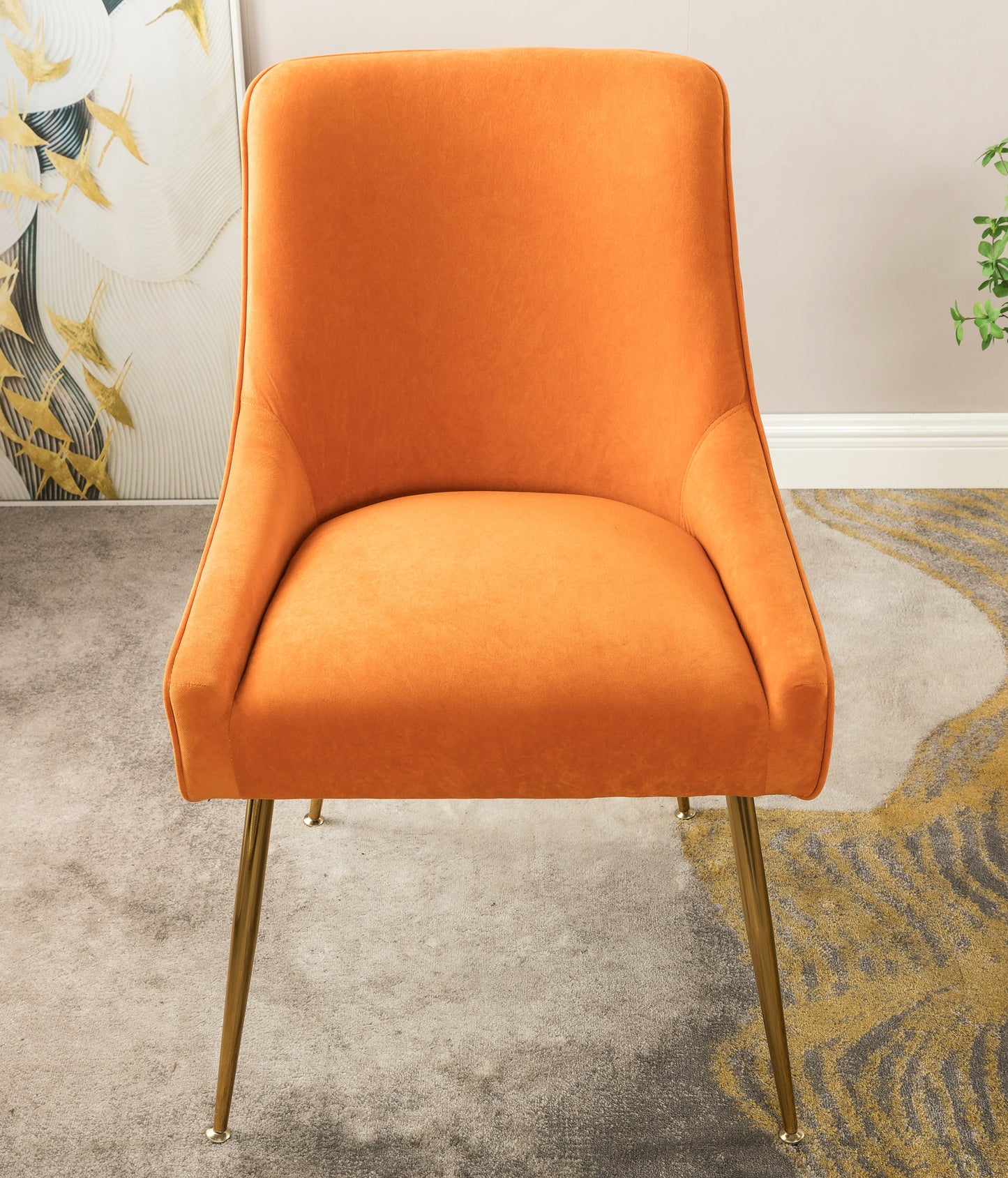 Velvet Dining Chair With Gold Legs, Modern Upholstered Accent Chair,