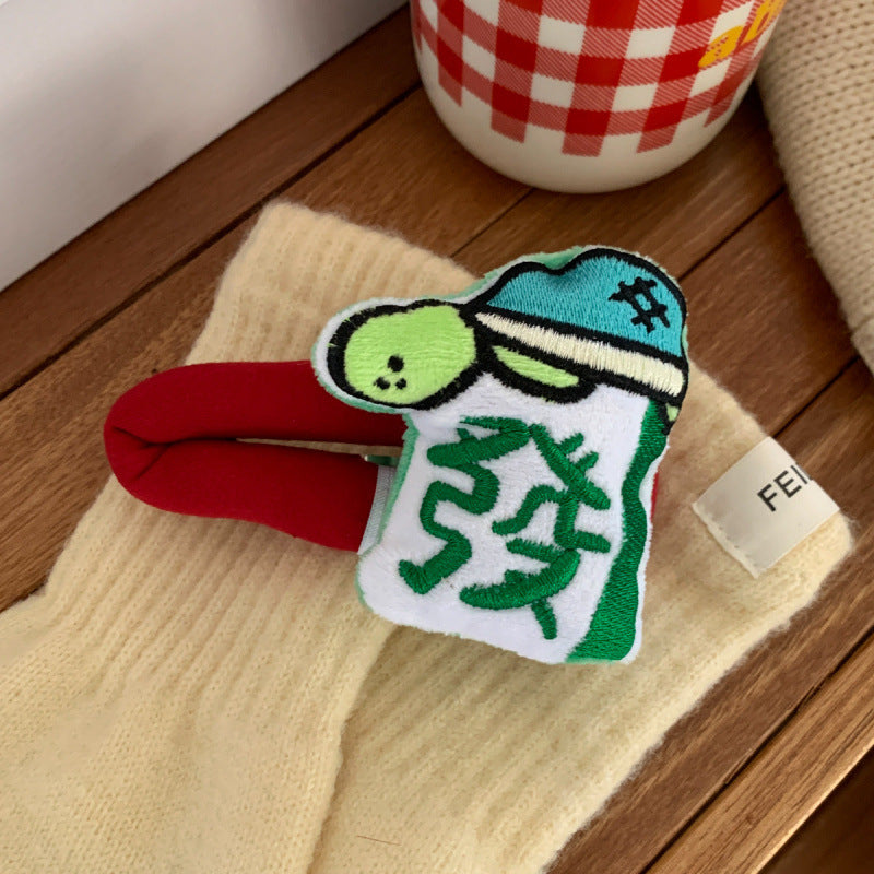 Cartoon Doll Hair Clip - Colorful Mahjong & Chinese Character Design, Hairpin Accessory