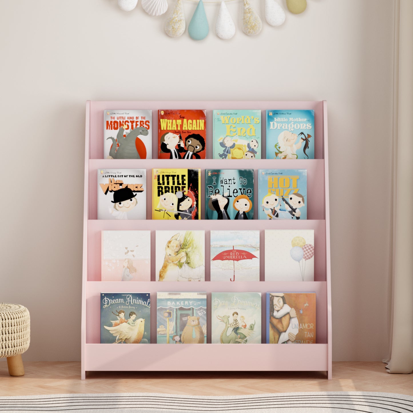 4-Tier Kids Bookshelf - Pink MDF Book Display Shelf
