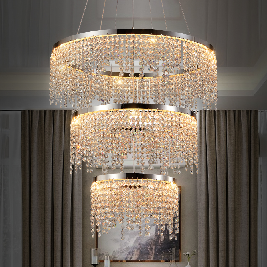 24-Inch Crystal LED Ceiling Chandelier with Adjustable Color Temperature - Chrome Finish