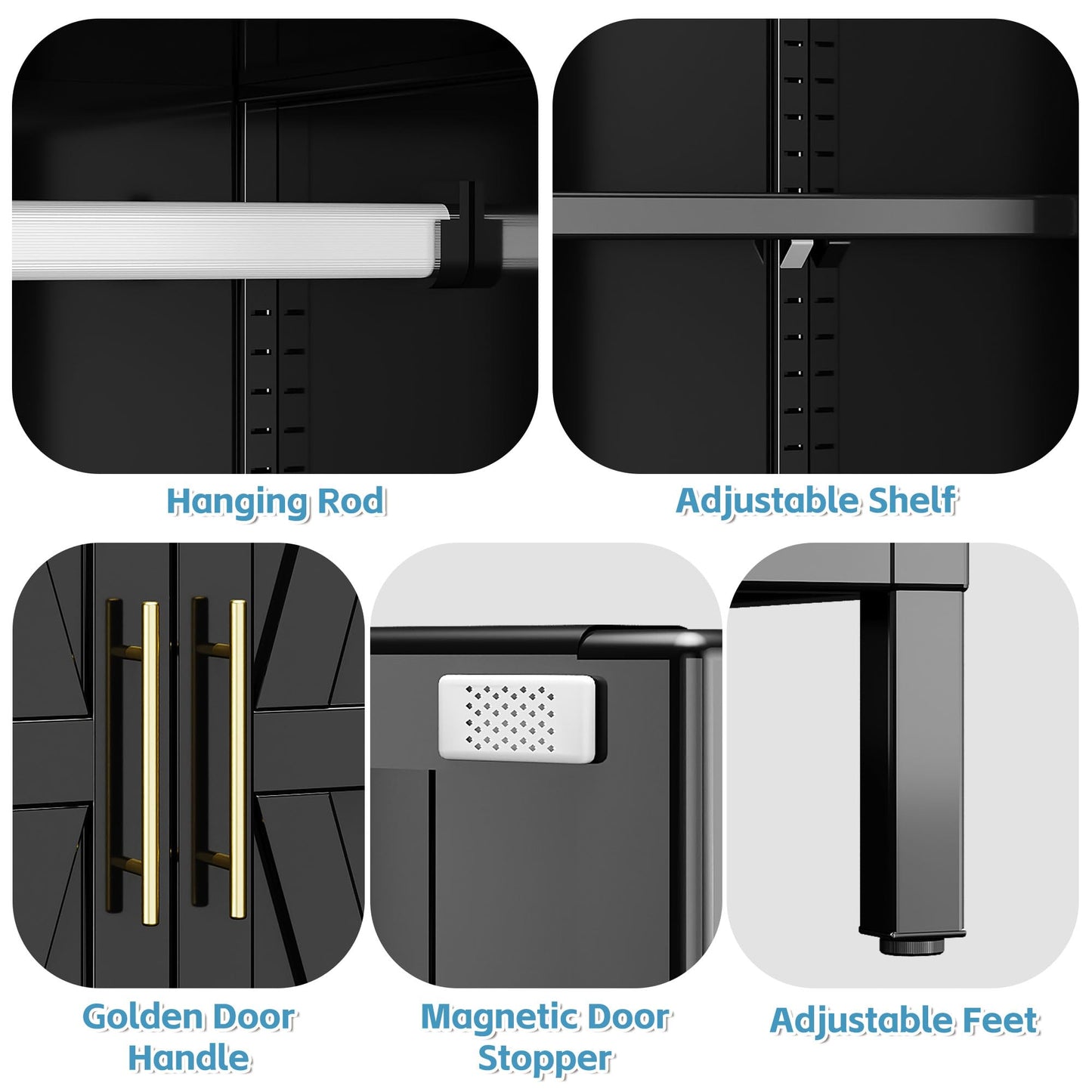 Metal Wardrobe Cabinet with Drawer - 71 Inch, Black
