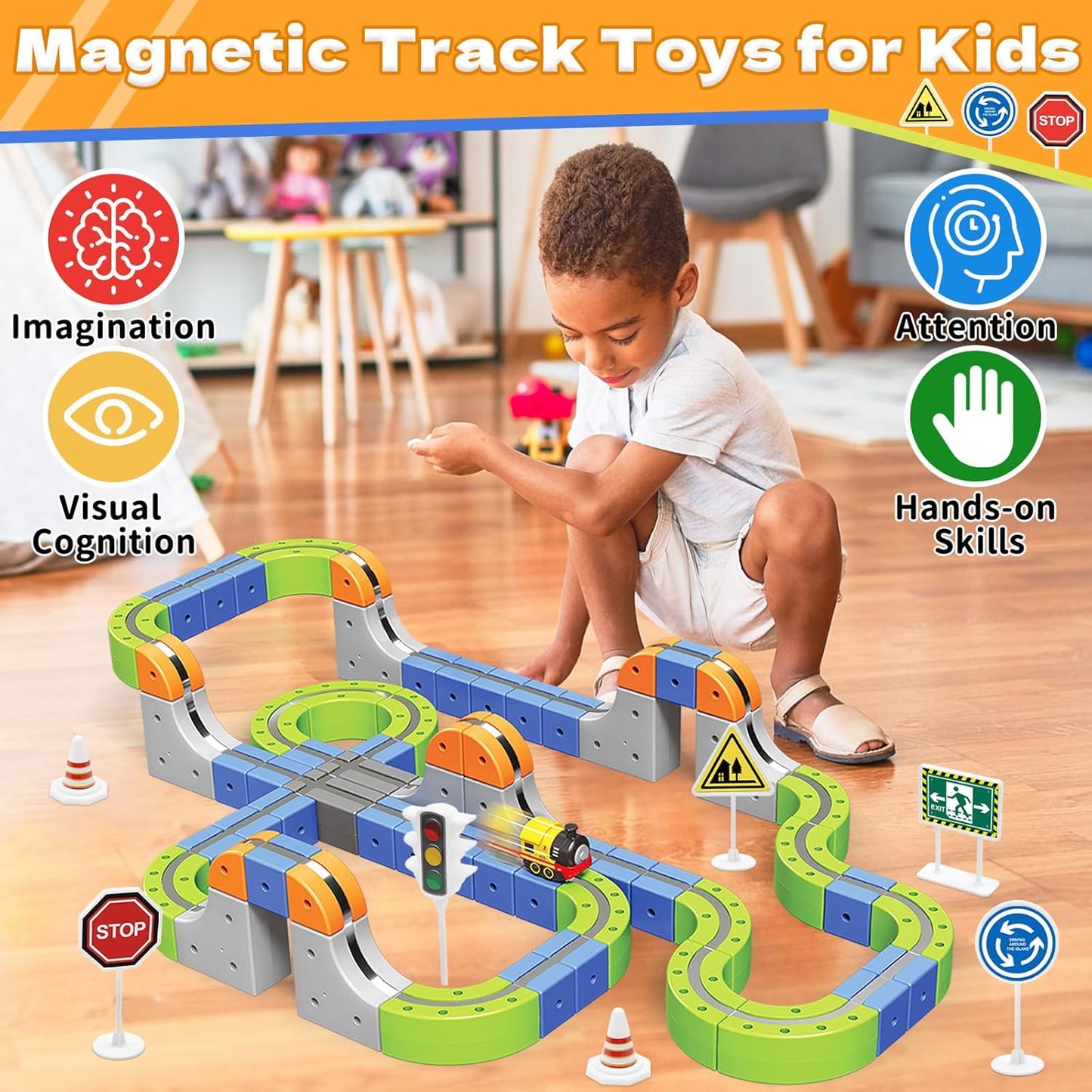 Electric Train Track Toy Set with Rechargeable Locomotive - 101 Pieces, Building & Creative Play