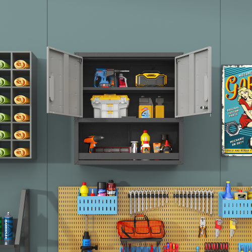 Wall-Mounted Metal Tool Storage Cabinet with Locking Doors and Shelf for Garage and Warehouse