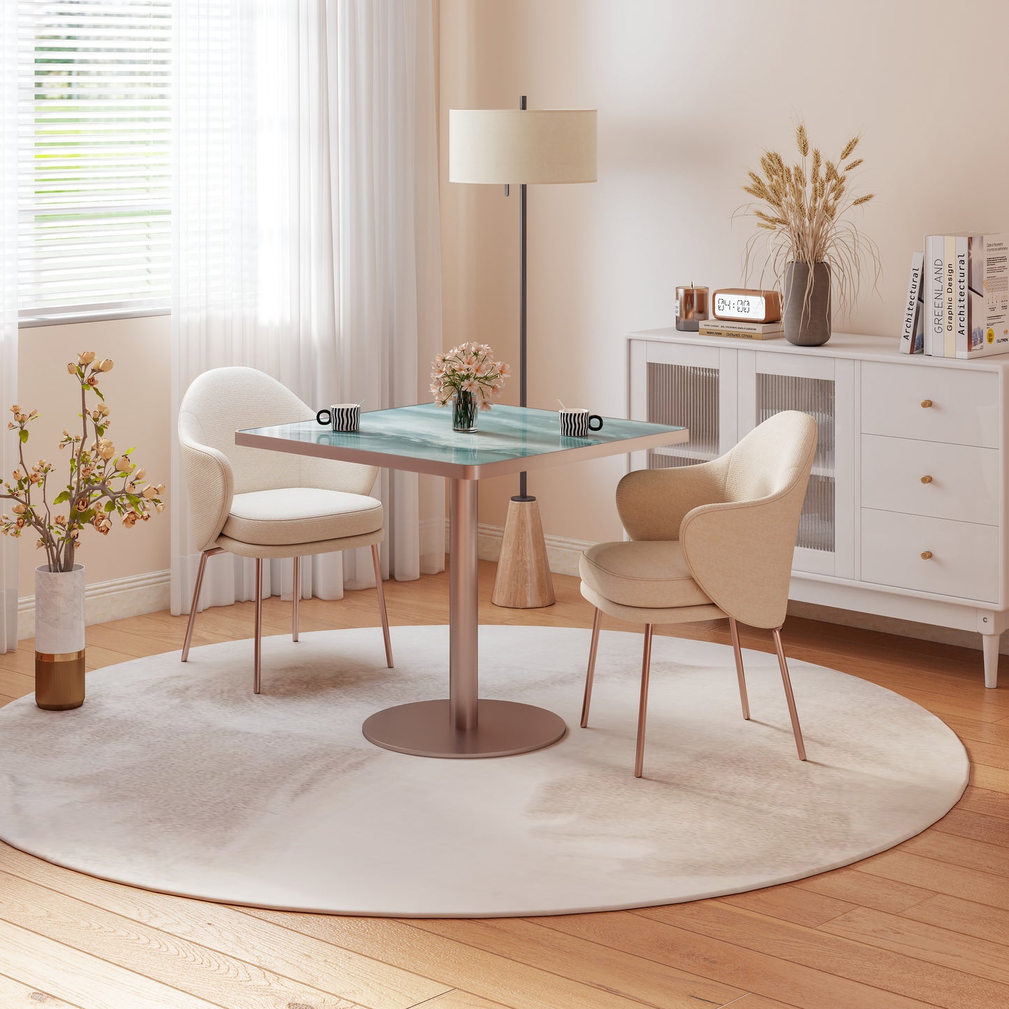 Modern 31.5-Inch Bistro Table with Faux Marble Top - Light Slate Grey