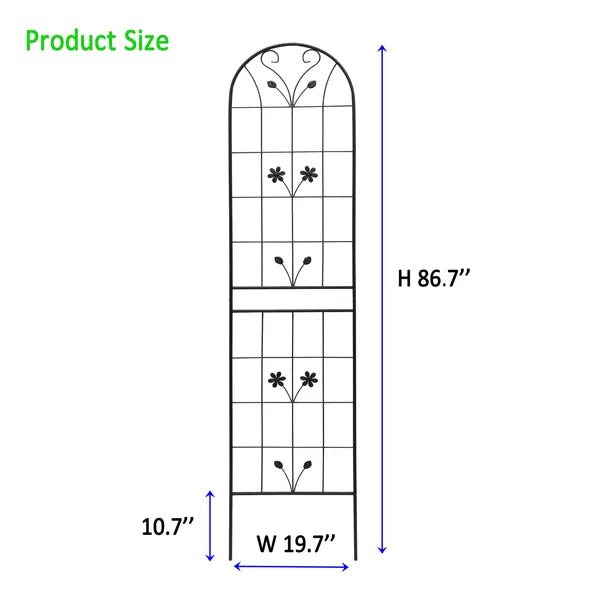 Metal Garden Trellis for Climbing Plants - 86.7" x 19.7" - Black