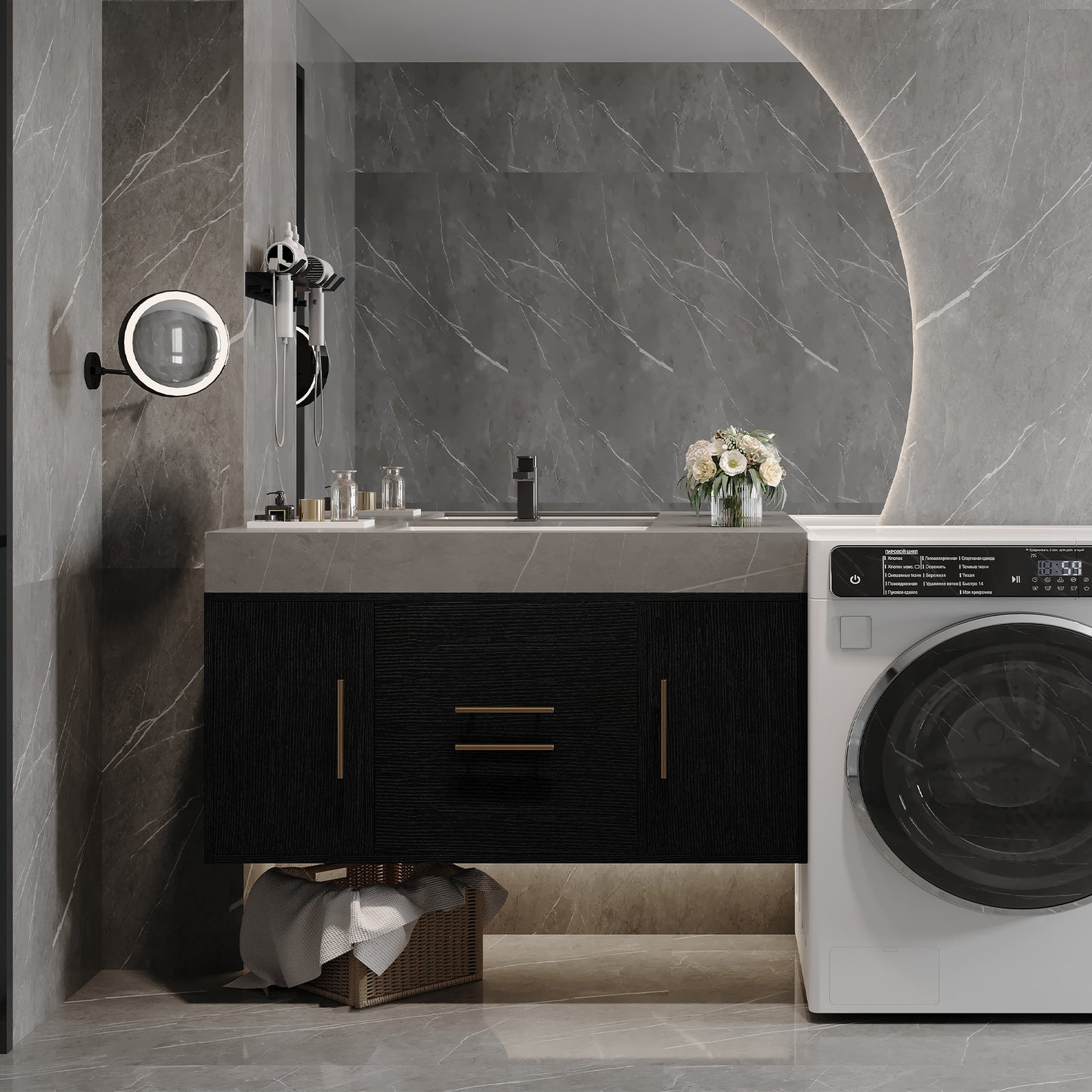 39.4-Inch Contemporary Floating Bathroom Vanity with Marble Top