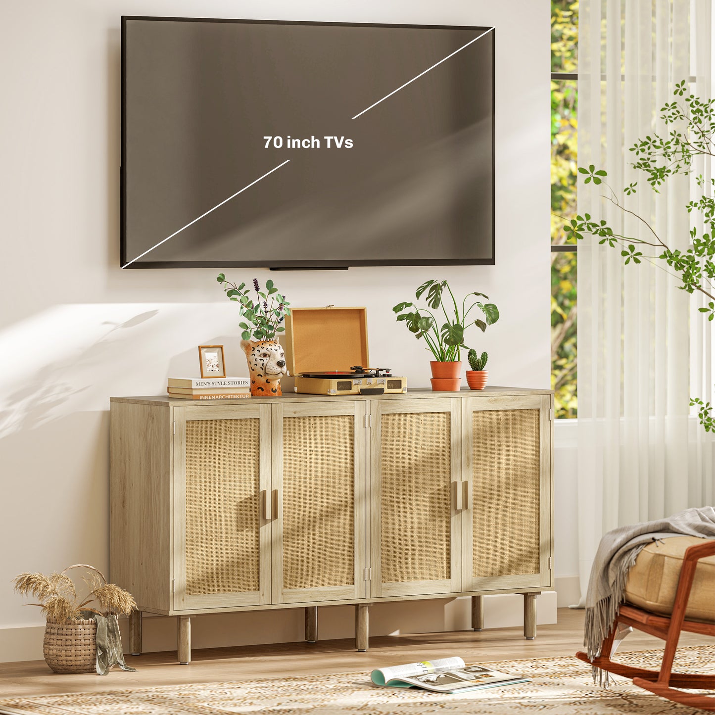 Bohemian Buffet Cabinet - 62.2" Sideboard with Rattan Doors