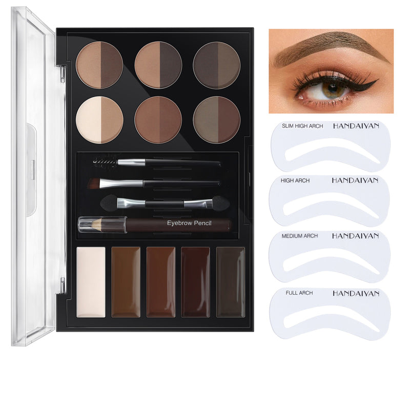 Eyebrow Makeup Palette Kit with Powder and Stencils - Black
